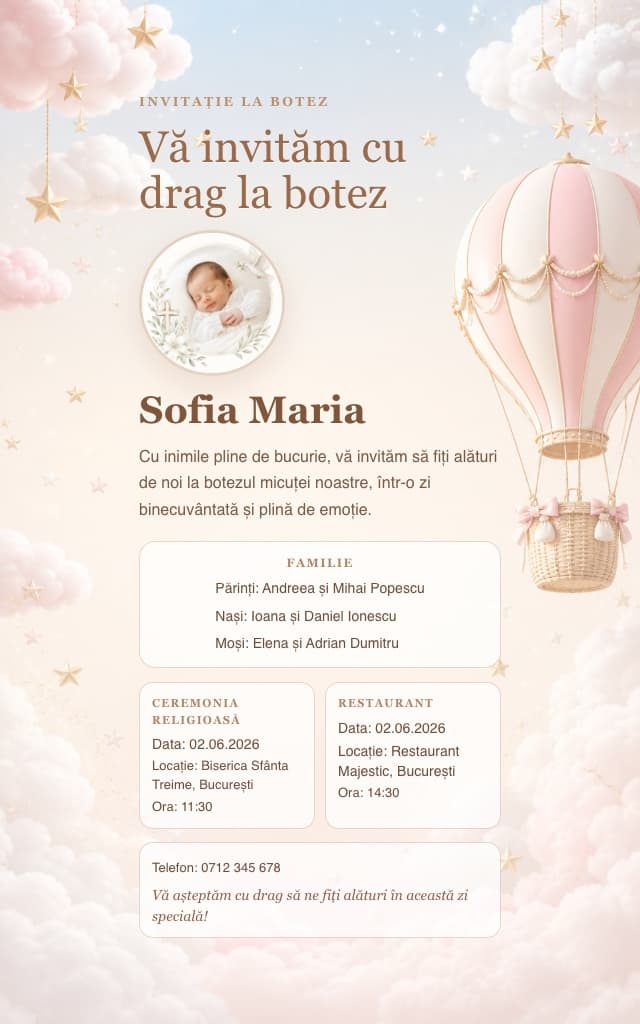 Model invitație de botez — Flying Balloon