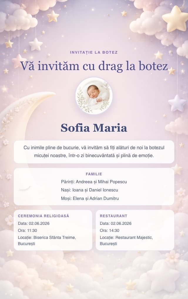 Model invitație de botez — Moon