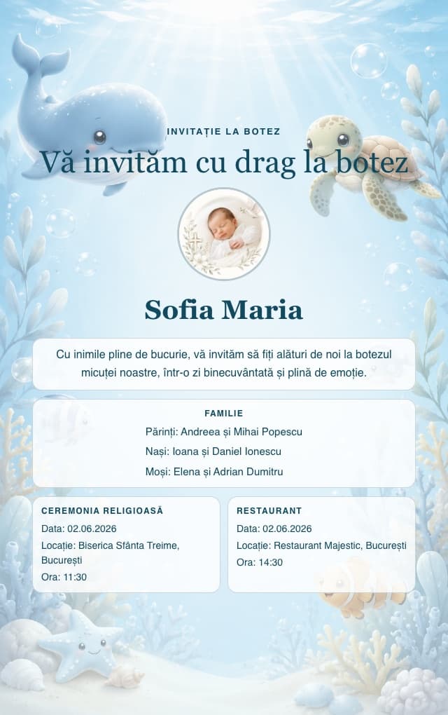 Model invitație de botez — Ocean