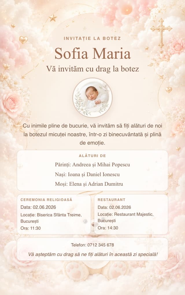 Model invitație de botez — Teddy Bear