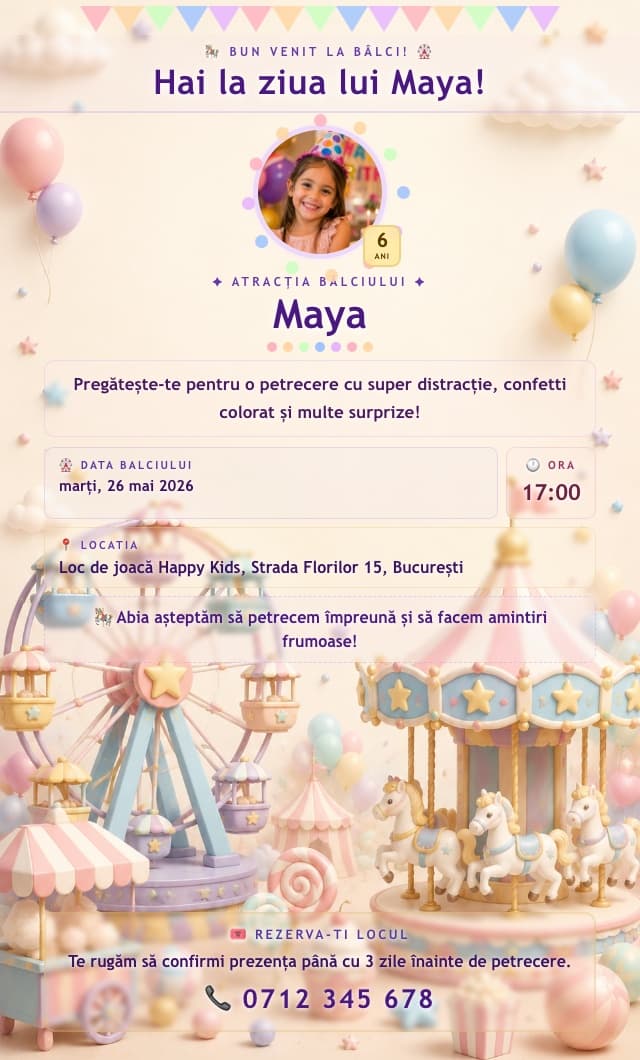 Model invitație de zi de naștere — Carnival