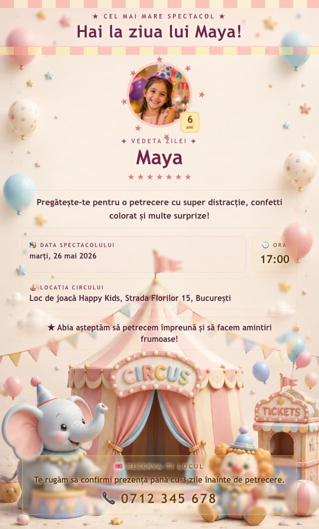 Model invitație de zi de naștere — Circus