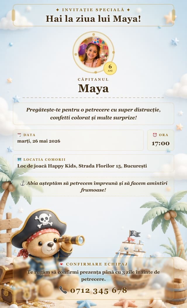 Model invitație de zi de naștere — Pirate
