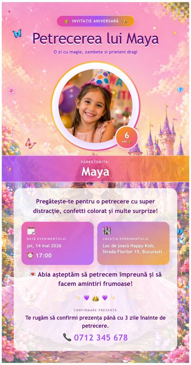 Model invitație de zi de naștere — Princess