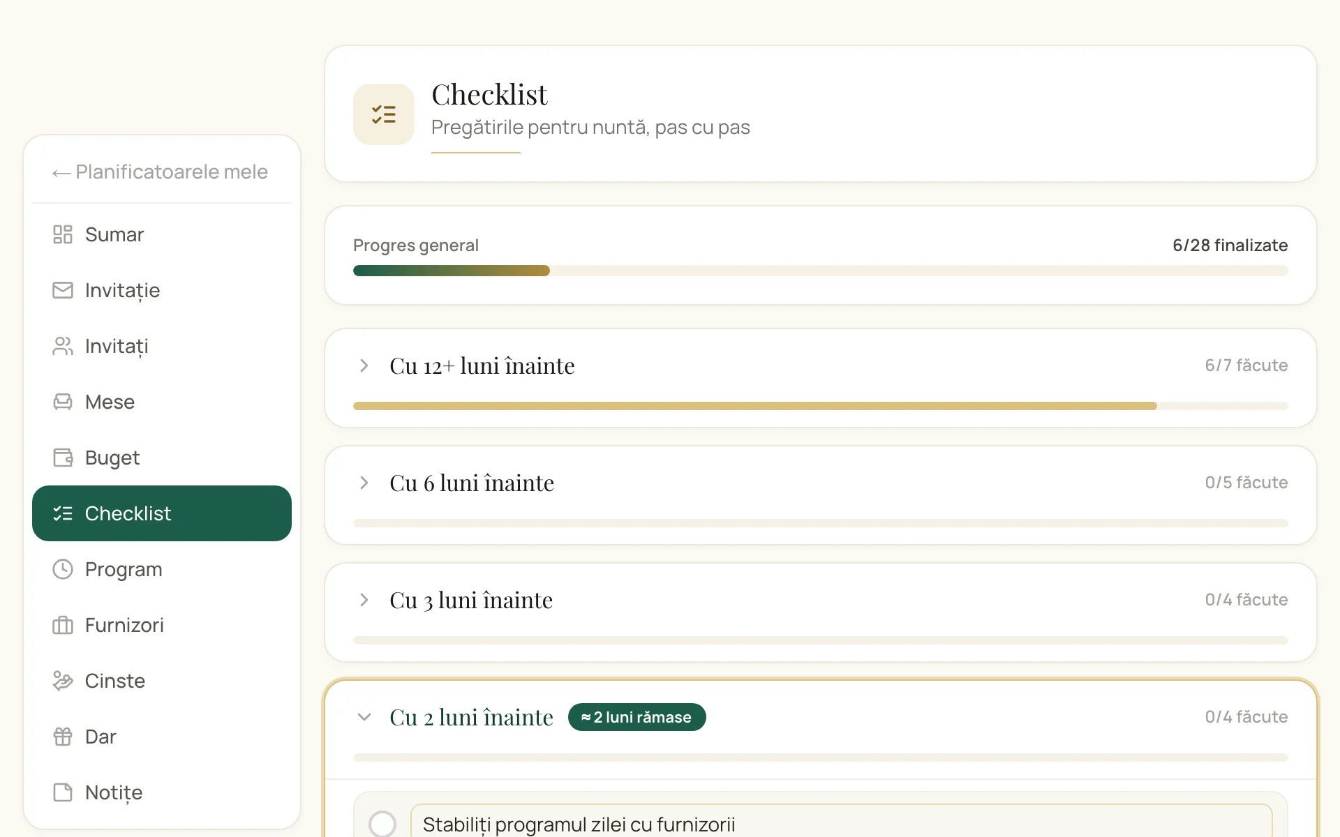 Checklist cu sarcinile nunții organizate pe etape