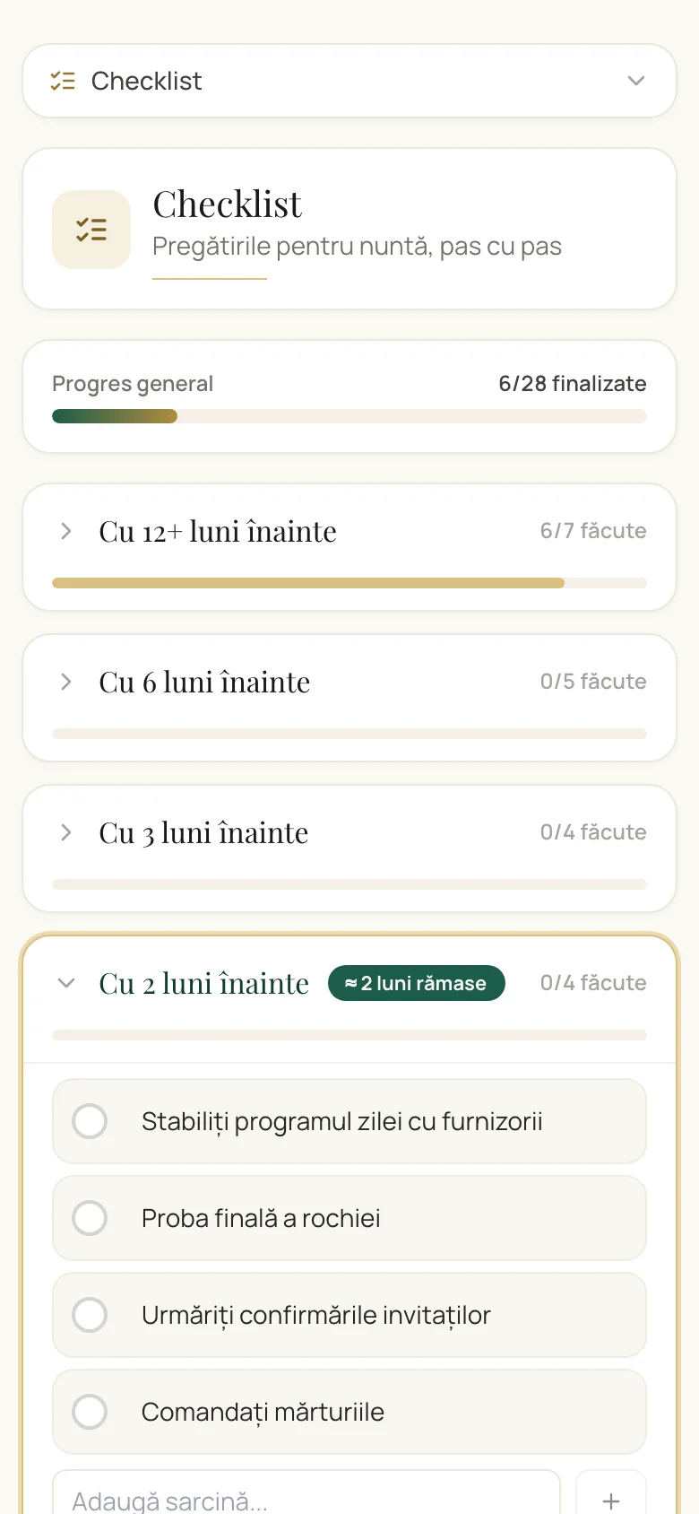 Checklist cu sarcinile nunții organizate pe etape
