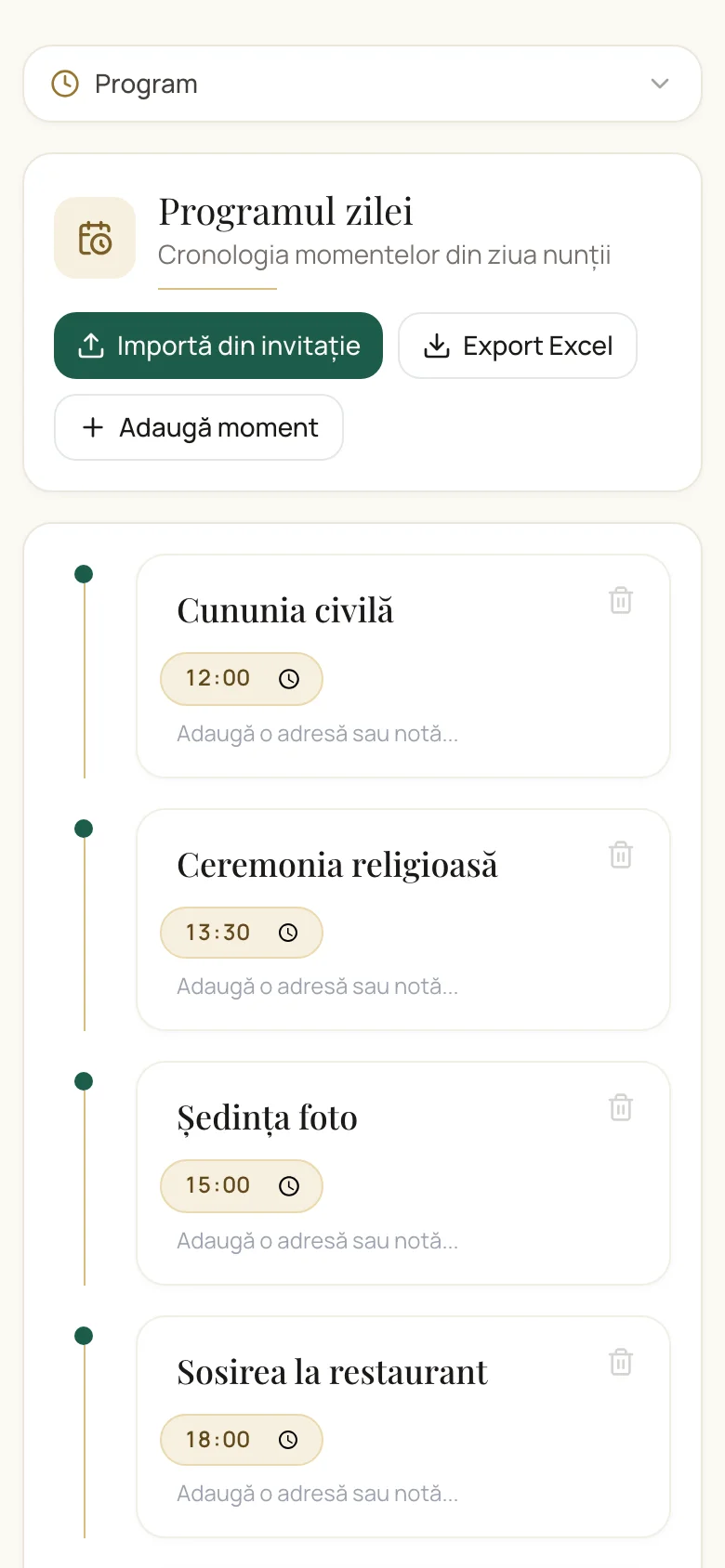 Programul zilei nunții, moment cu moment