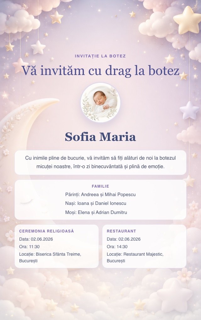 Model invitație de botez — Moon