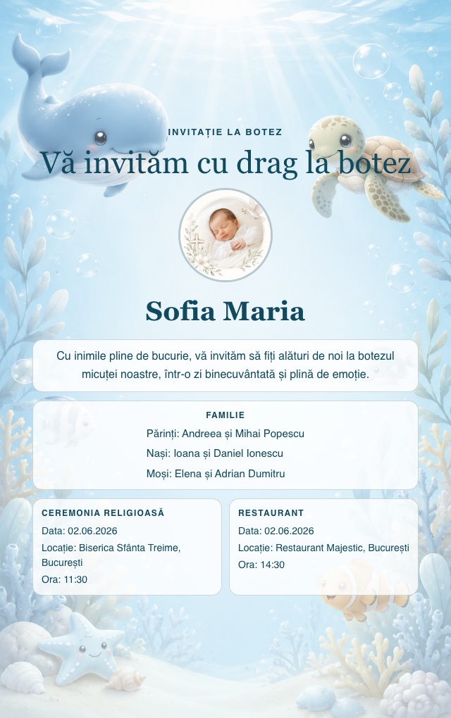 Model invitație de botez — Ocean